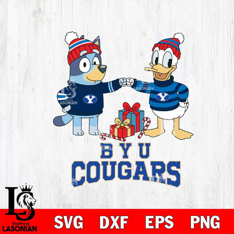 BYU Cougars Bluey With Donald Duck Christmas File Cut, NCAA SVG DXF EPS PNG FILE, Digital Download,Instant Download, Silhouette