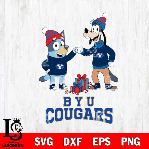 BYU Cougars Bluey With Goofy Christmas File Cut, NCAA SVG DXF EPS PNG FILE, Digital Download,Instant Download, Silhouette