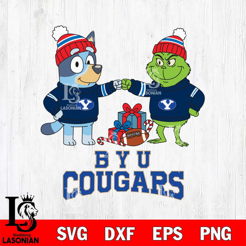 BYU Cougars Bluey With Grinch Christmas File Cut, NCAA SVG DXF EPS PNG FILE, Digital Download,Instant Download, Silhouette