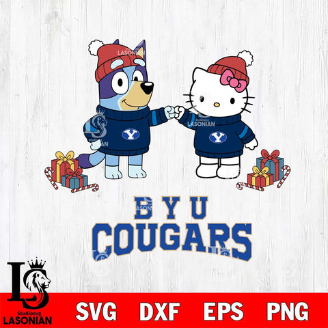 BYU Cougars Bluey With Hello kitty Christmas File Cut, NCAA SVG DXF EPS PNG FILE, Digital Download,Instant Download, Silhouette