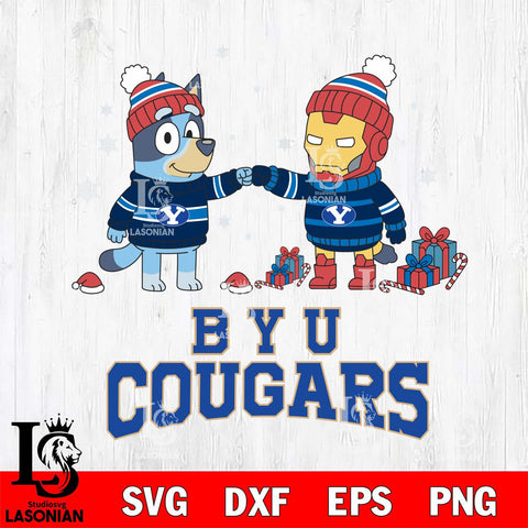 BYU Cougars Bluey With Iron man Christmas File Cut, NCAA SVG DXF EPS PNG FILE, Digital Download,Instant Download, Silhouette