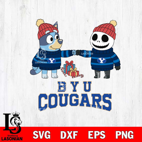 BYU Cougars Bluey With Jack Skellington Christmas File Cut, NCAA SVG DXF EPS PNG FILE, Digital Download,Instant Download, Silhouette