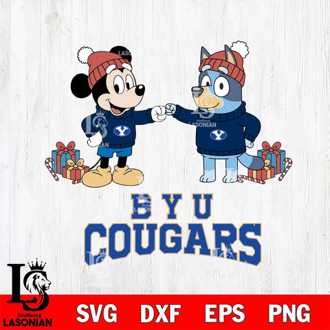 BYU Cougars Bluey With Mickey Christmas File Cut, NCAA SVG DXF EPS PNG FILE, Digital Download,Instant Download, Silhouette