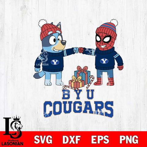 BYU Cougars Bluey With Spider man Christmas File Cut, NCAA SVG DXF EPS PNG FILE, Digital Download,Instant Download, Silhouette