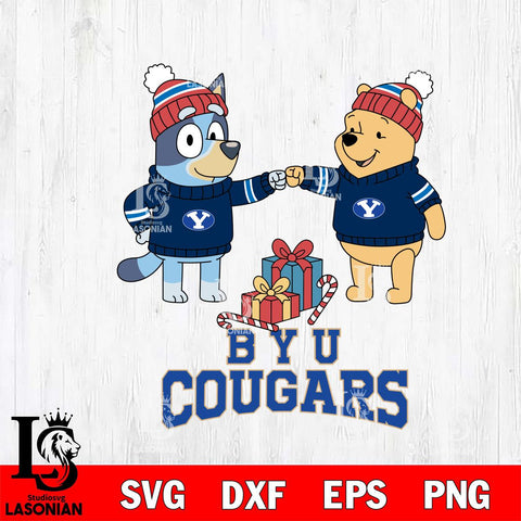 BYU Cougars Bluey With Winnie The Pooh Christmas File Cut, NCAA SVG DXF EPS PNG FILE, Digital Download,Instant Download, Silhouette