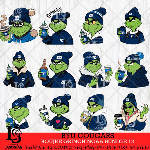 BYU Cougars Boujee Grinch NCAA Bundle 12 SVG Eps Dxf Png File, Digital Download, Instant Download
