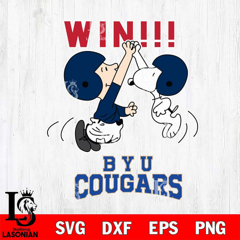BYU Cougars Charlie Brown and Snoopy Win Svg Eps Dxf Png File, NCAA svg , Digital Download , Instant Download, Cricut File