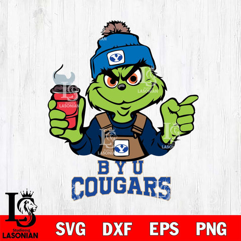 BYU Cougars Grinch with coffee Svg Eps Dxf Png File, Digital Download, Instant Download