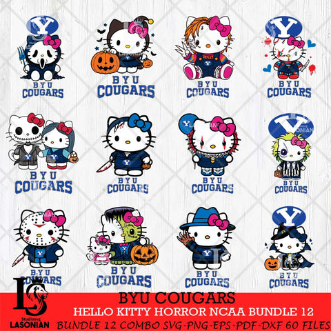 BYU Cougars Hello Kitty Horror NCAA Bundle 12 SVG Svg Eps Dxf Png File, Digital Download
