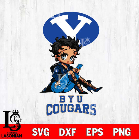 BYU Cougars Style Black Fan Girl Betty Boop, Svg Eps Dxf Png File, Digital Download