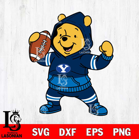 BYU Cougars Winnie The Pooh Disney Football Christmas File Cut, NCAA SVG DXF EPS PNG FILE, Digital Download , Criucut , Silhouette