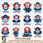 BYU Cougars  Pennywise Horror NCAA Bundle 12 SVG Svg Eps Dxf Png File, Digital Download