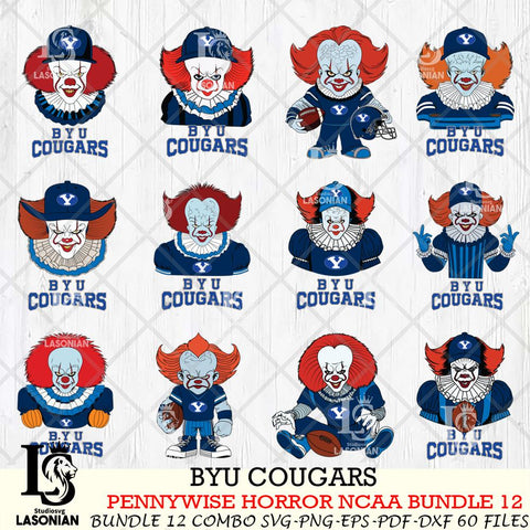 BYU Cougars  Pennywise Horror NCAA Bundle 12 SVG Svg Eps Dxf Png File, Digital Download
