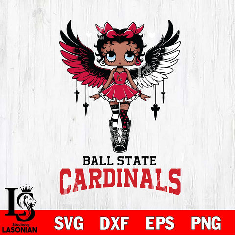 Ball State Cardinals Anglel Black Fan Girl Betty Boop, Svg Eps Dxf Png File, Digital Download