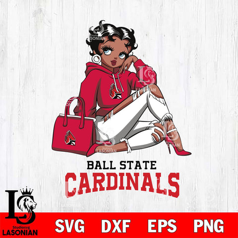 Ball State Cardinals Awesome Black Fan Girl Betty Boop, Svg Eps Dxf Png File, Digital Download