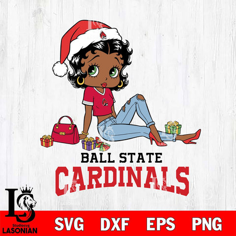Ball State Cardinals Betty Boop Christmas Packing File Cut, NCAA SVG DXF EPS PNG PDF File, Digital Download , Criucut , Silhouette