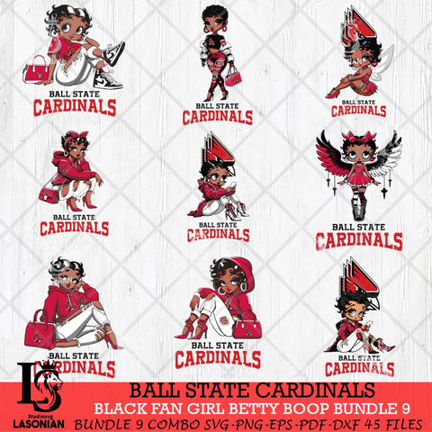 Ball State Cardinals Black Fan Girl Betty Boop Bundle 9, Svg Eps Dxf Png File, Digital Download