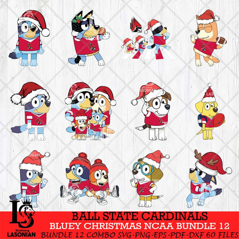 Ball State Cardinals Bluey Christmas NCAA Bundle 12 SVG Eps Dxf Png File, Digital Download, Instant Download