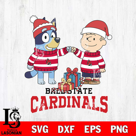Ball State Cardinals Bluey With Charlie Brown Christmas File Cut, NCAA SVG DXF EPS PNG FILE, Digital Download,Instant Download, Silhouette