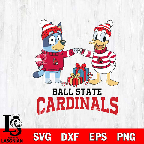 Ball State Cardinals Bluey With Donald Duck Christmas File Cut, NCAA SVG DXF EPS PNG FILE, Digital Download,Instant Download, Silhouette