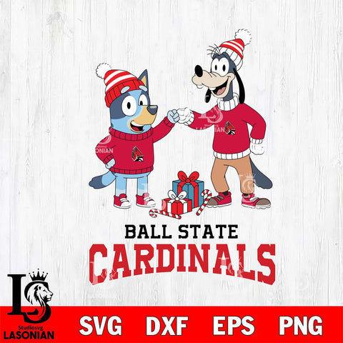 Ball State Cardinals Bluey With Goofy Christmas File Cut, NCAA SVG DXF EPS PNG FILE, Digital Download,Instant Download, Silhouette