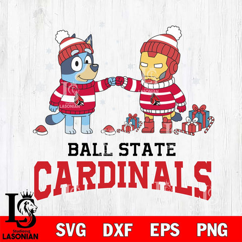 Ball State Cardinals Bluey With Iron man Christmas File Cut, NCAA SVG DXF EPS PNG FILE, Digital Download,Instant Download, Silhouette