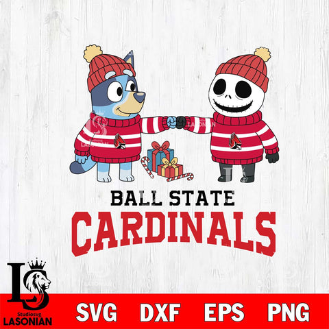 Ball State Cardinals Bluey With Jack Skellington Christmas File Cut, NCAA SVG DXF EPS PNG FILE, Digital Download,Instant Download, Silhouette