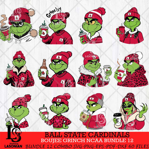Ball State Cardinals Boujee Grinch NCAA Bundle 12 SVG Eps Dxf Png File, Digital Download, Instant Download