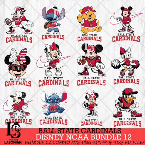 Ball State Cardinals Disney NCAA Bundle Svg PNG 12 Svg Eps Dxf Png File, Digital Download