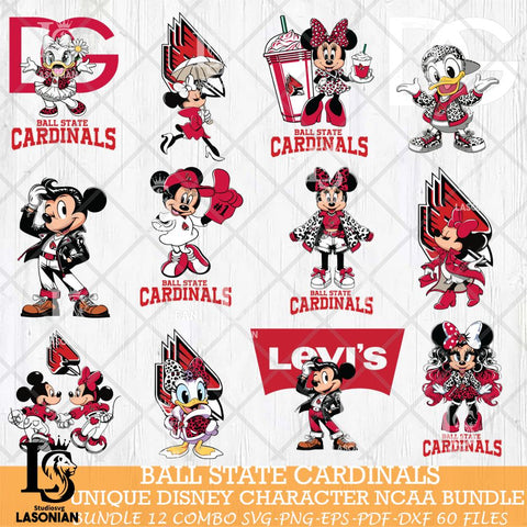 Ball State Cardinals Disney character NCAA Bundle 12 Svg Eps Dxf Png File, Digital Download, Instant Download