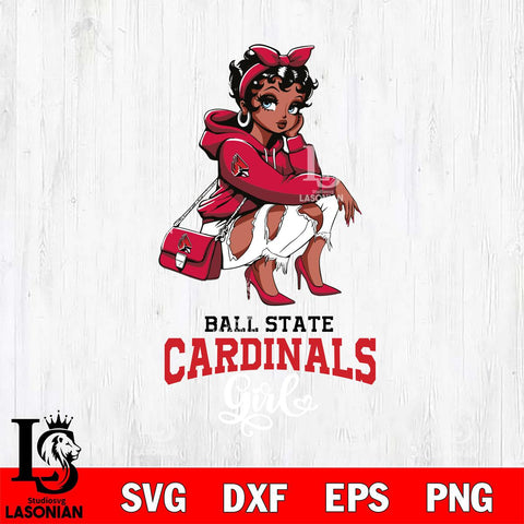 Ball State Cardinals Fashion Black Fan Girl Betty Boop, Svg Eps Dxf Png File, Digital Download