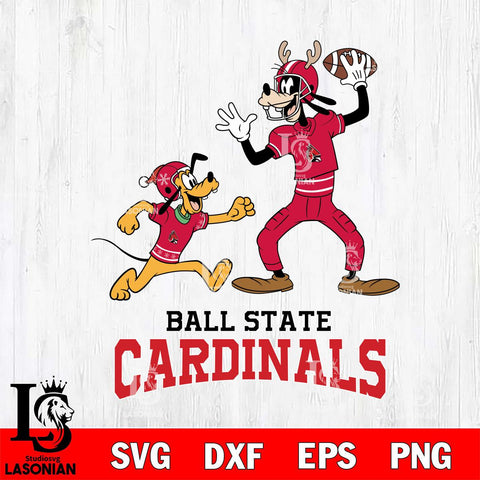 Ball State Cardinals Goofy & Pluto Football Cricut,Christmas SVG DXF EPS PNG FILE, NCAA Digital Download,Instant Download, Silhouette