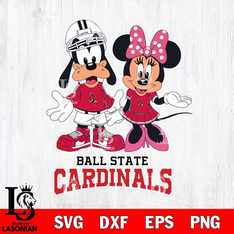 Ball State Cardinals Goofy and Minnie mouse Football SVG DXF EPS PNG FILE,NCAA svg ,Football Digital Download,Instant Download, Silhouette