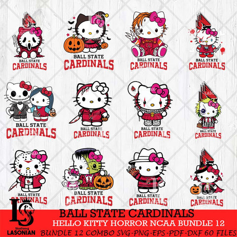 Ball State Cardinals Hello Kitty Horror NCAA Bundle 12 SVG Svg Eps Dxf Png File, Digital Download