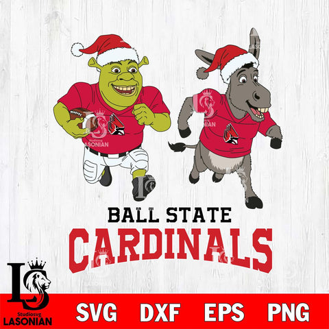 Ball State Cardinals Shrek and Donkey Football Cricut,Christmas SVG DXF EPS PNG FILE, NCAA Digital Download,Instant Download, Silhouette