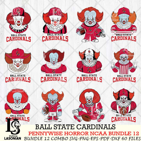Ball State Cardinals  Pennywise Horror NCAA Bundle 12 SVG Svg Eps Dxf Png File, Digital Download