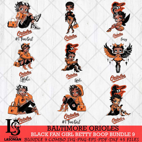 Baltimore Orioles Black Fan Girl Betty Boop Bundle 9, Svg Eps Dxf Png File, Digital Download