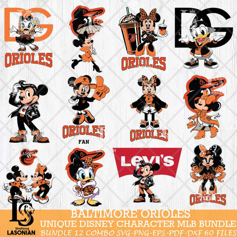 Baltimore Orioles Disney character MLB Bundle 12 Svg Eps Dxf Png File, Digital Download, Instant Download