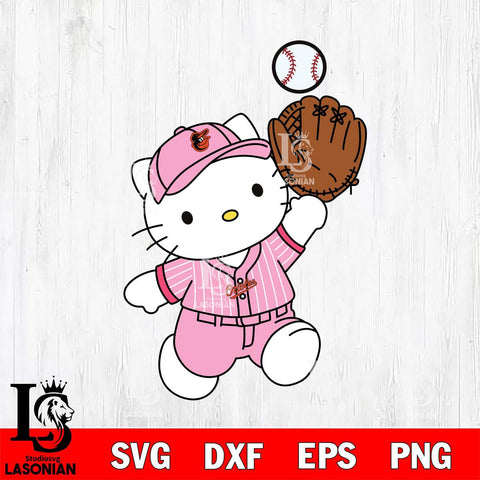 Baltimore Orioles Hello kitty pink catch the baseball SVG DXF EPS PNG FILE, MLB File Cut,Hello Kitty Digital Download,Instant Download, Silhouette