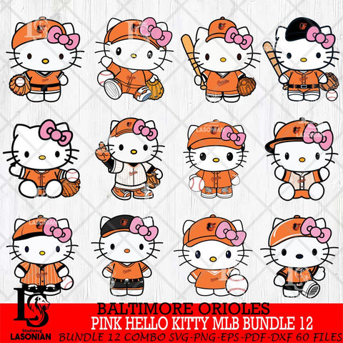 Baltimore Orioles Pink Hello Kitty MLB Bundle 12 Svg Eps Dxf Png File,Bundle MLB File Cut,Digital Download,Instant Download,Svg Files