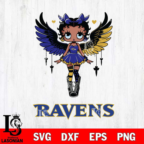Baltimore Ravens Anglel Black Fan Girl Betty Boop Svg Eps Dxf Png File, Digital Download, Instant Download