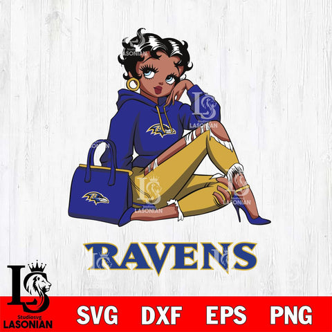Baltimore Ravens Awesome Black Fan Girl Betty Boop Svg Eps Dxf Png File, Digital Download, Instant Download