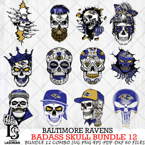 Baltimore Ravens Badass Skull Bundle SVG