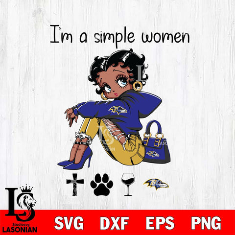 Baltimore Ravens Betty Boop Black Fan I Am Simple Women Svg Eps Dxf Png File, Digital Download