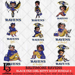 Baltimore Ravens Black Fan Girl Betty Boop Bundle 9 Svg Eps Dxf Png File, Digital Download, Instant Download