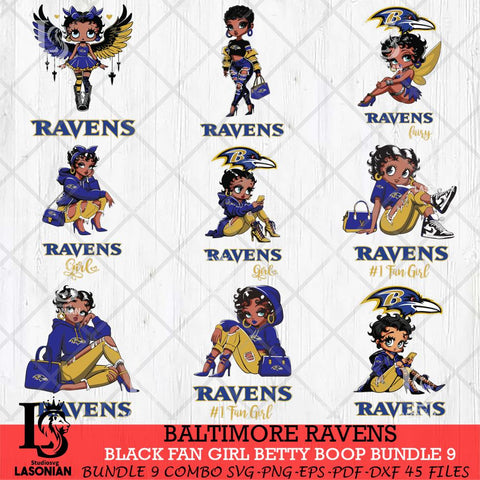 Baltimore Ravens Black Fan Girl Betty Boop Bundle 9 Svg Eps Dxf Png File, Digital Download, Instant Download
