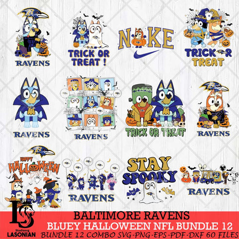 Baltimore Ravens Bluey Halloween 12 SVG Svg Eps Dxf Png File, Digital Download, Instant Download