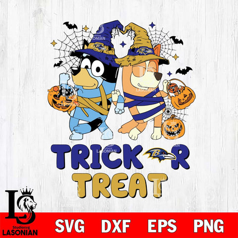 Baltimore Ravens Bluey Trick or Treat Halloween 2 Svg Eps Dxf Png File, Digital Download, Instant Download