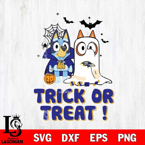 Baltimore Ravens Bluey Trick or Treat Halloween Svg Eps Dxf Png File, Digital Download, Instant Download