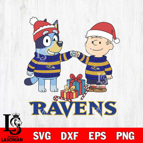 Baltimore Ravens Bluey With Charlie Brown Christmas Cricut,Christmas SVG DXF EPS PNG FILE, Digital Download,Instant Download, Silhouette